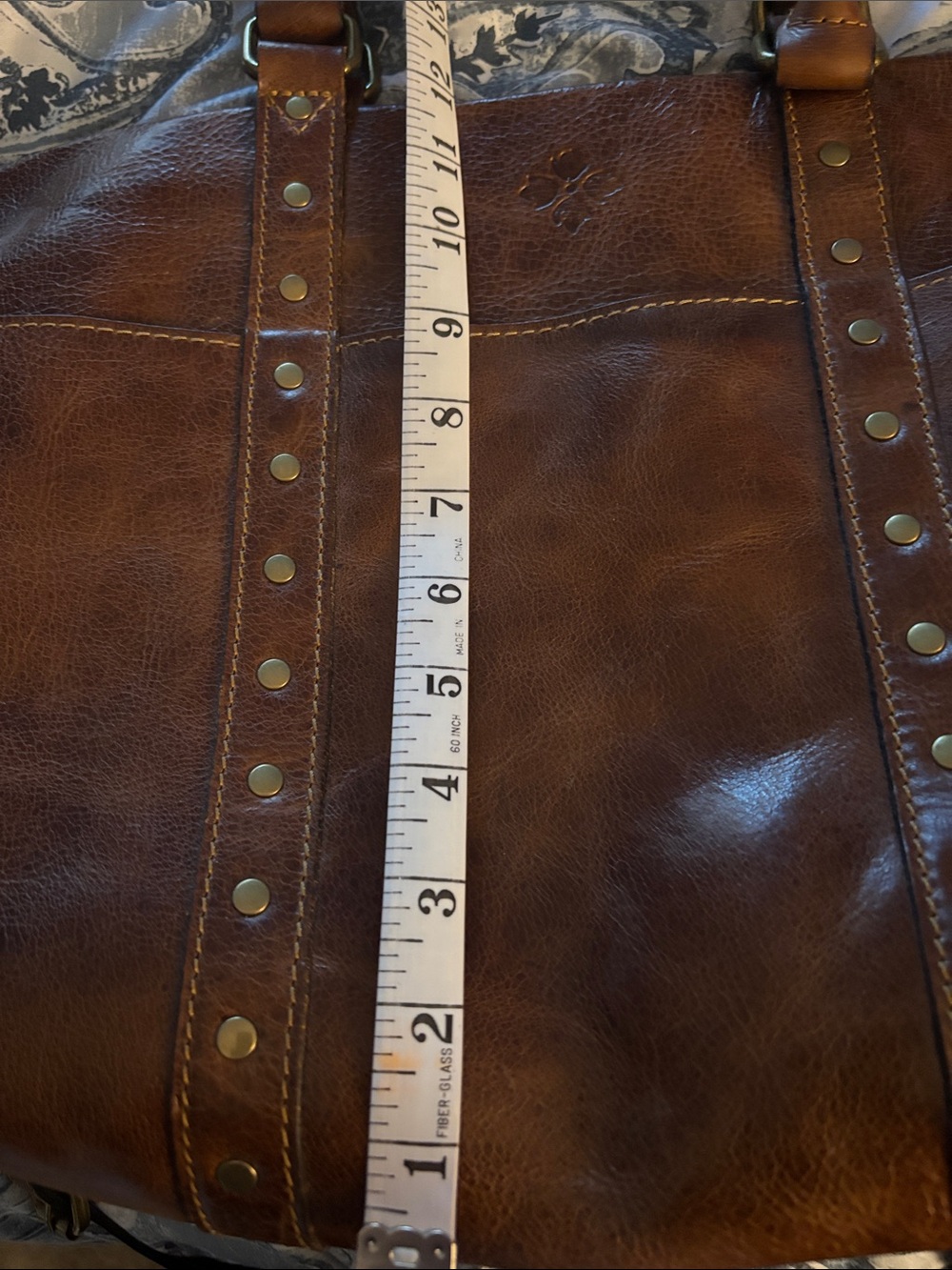Distressed Brown Leather Tote Bag with Stud Details by Patricia Nash - Picture 12 of 15